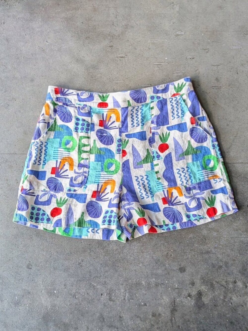 Artonomo Creatives Colorful Abstract Pattern Summer Garden Linen Shorts medium